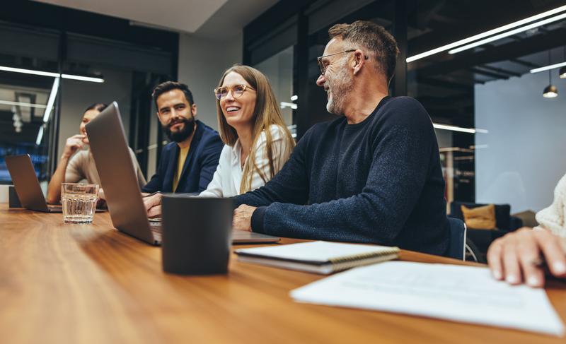 colleagues with laptops
