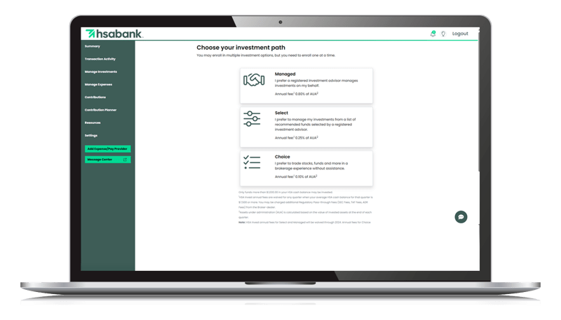 Laptop with HSA Invest screen