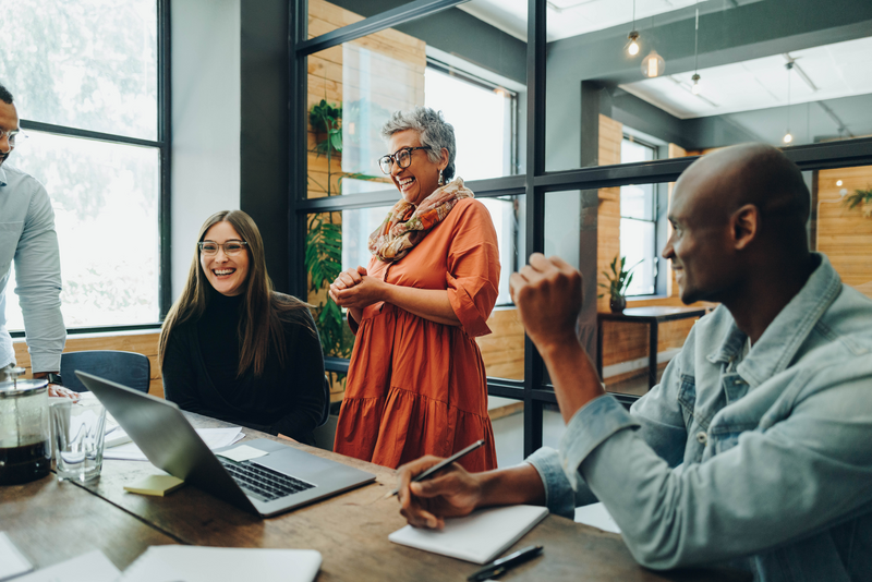 Group collaborating in a conference room